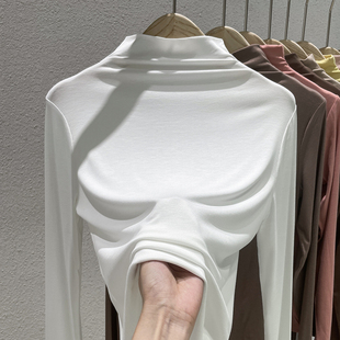 黑色半高领打底衫女内搭2025新款春秋莫代尔高级感可外穿秋冬上衣