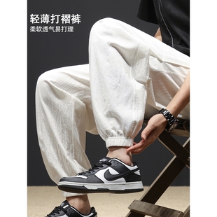 亚麻休闲裤男款2025新款夏季纯棉白色裤子男士春秋束脚棉麻运动裤