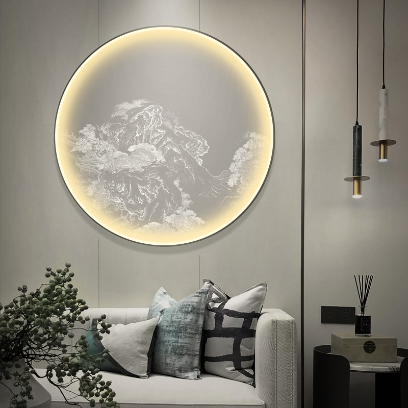 原创新中式玄关j装饰画酒店走廊床头背景现代中式高端浮雕圆形挂图片