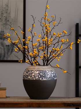 新中式陶瓷花瓶摆设o客厅角几插花干花高级感玄关装饰摆件乔迁礼