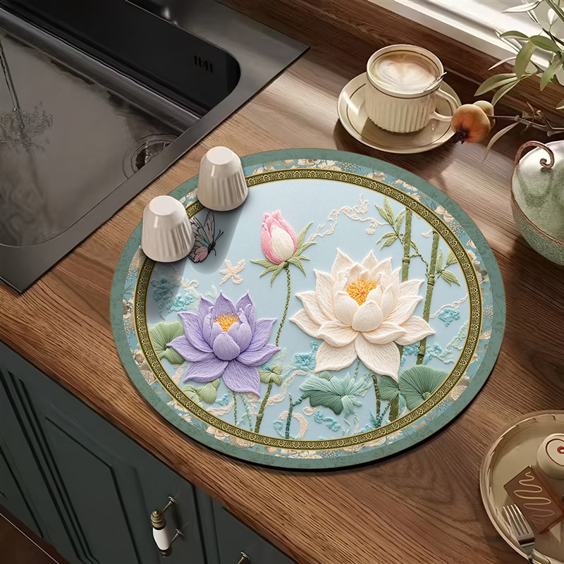 中式莲花硅藻泥荷花桌垫r隔热餐垫吸水防滑厨房沥水碗盘咖啡茶杯