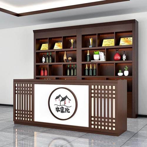 饭店酒店火锅店餐厅吧台收银台前台酒柜展示柜一体酒水餐厅新中式