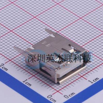 AF180°ZJB13.7 USB 2.0连接器 Type-A母座 直插4P 长度13.7 卷边