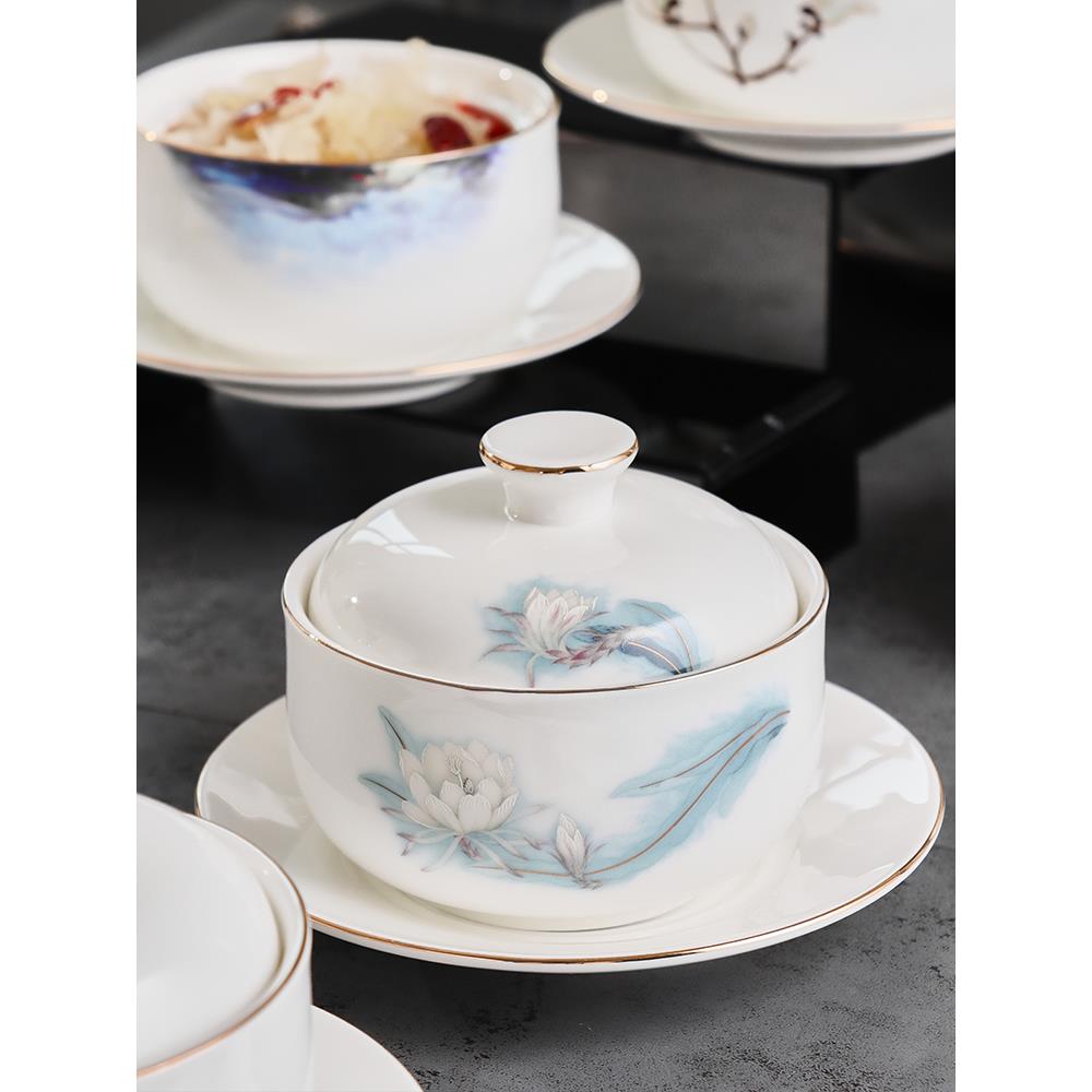 高级感骨瓷炖盅汤盅酒店会所商用陶瓷炖盅燕窝鱼刺鲨鱼皮汤碗汤盅