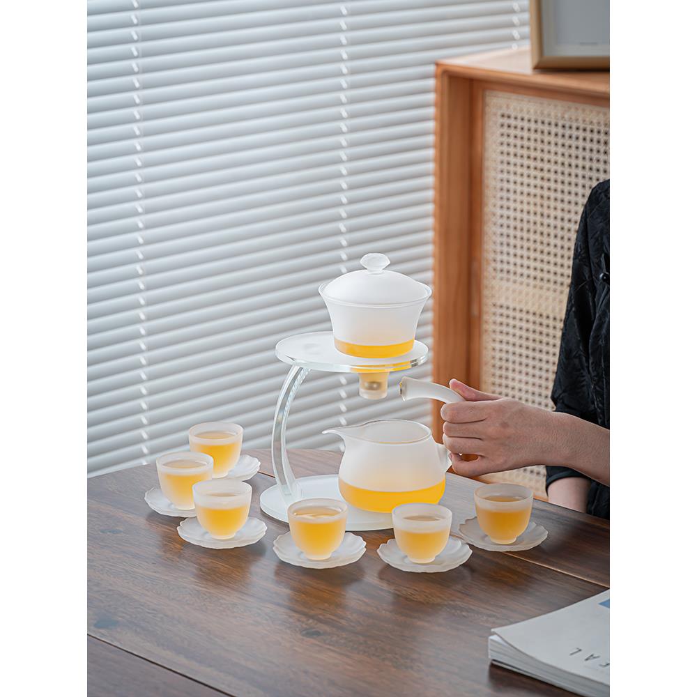 磨砂玻璃自动懒人功夫茶具套装家用泡茶神器办公室泡茶壶茶杯送礼