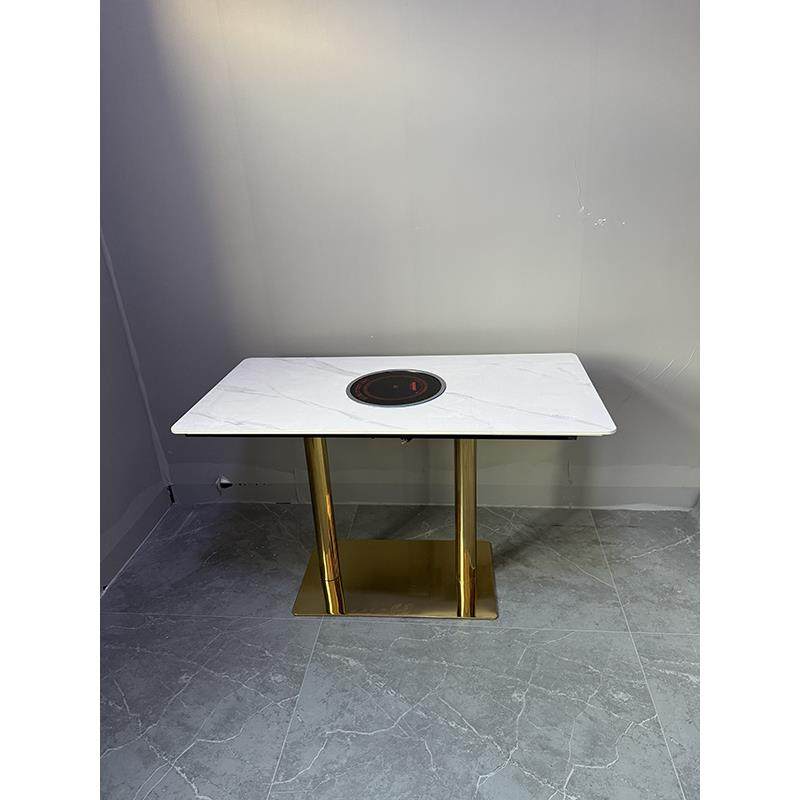 定制岩板大理石火锅桌电磁炉一体商用煤气灶烧烤桌椅组合