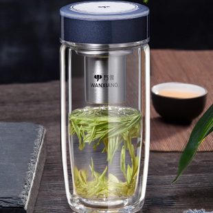 万象双层鹅蛋玻璃杯V187L男女士加厚家用办公车载泡茶水杯子V186L