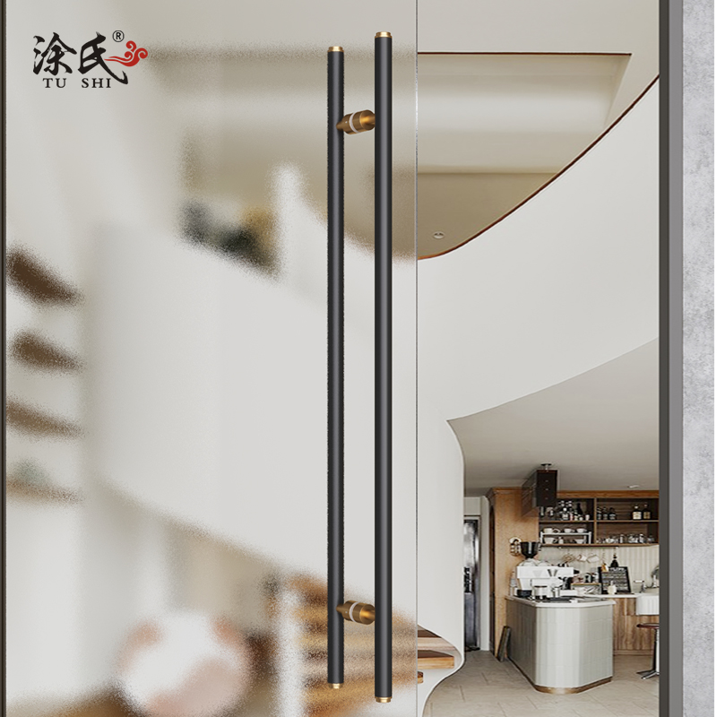 特厚高档不锈钢玻璃大门拉手黑灰色对装推拉实木门把手订制孔距