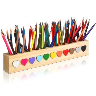 松木笔筒收纳盒心形贴画彩色画画收纳架公素描实木制笔架整理盒 - 封面