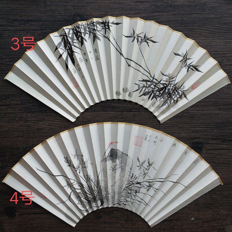 8寸18方折扇适用手绘扇面花鸟墨竹兰草图配书法诗文苏工超薄扇面