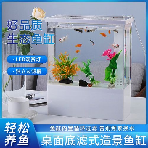 亚克力桌面生态鱼缸底滤鱼缸简约养鱼懒人超白小鱼缸带底柜自循环