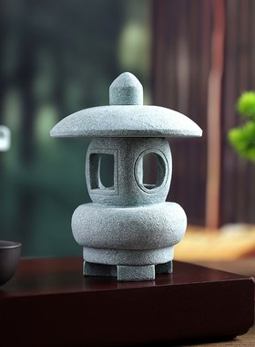 石灯笼小摆件桌面装饰小石亭子中式观景石灯微景观鱼缸盆造景亭子