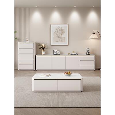 纯实木高款岩板落地电视柜茶几现代简约小户型家用客厅新款