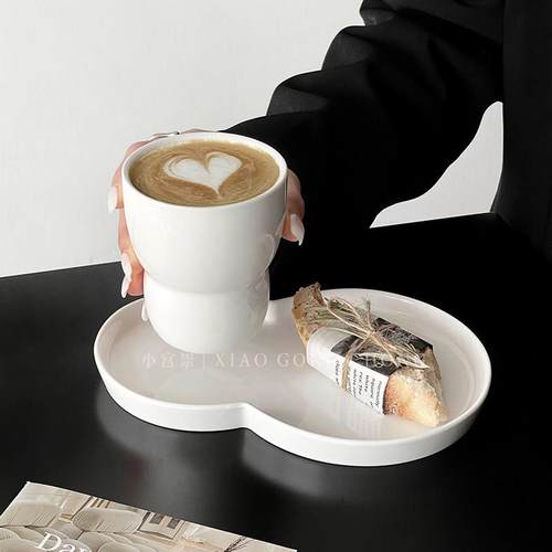 北欧极简纯白陶瓷杯碟咖啡杯早餐甜品盘餐具dirty意式拉花拿铁杯