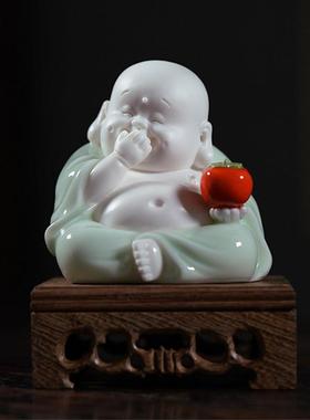 陶瓷弥勒佛招财家居汽车车载有趣笑佛客厅饰品桌面小摆件装饰品