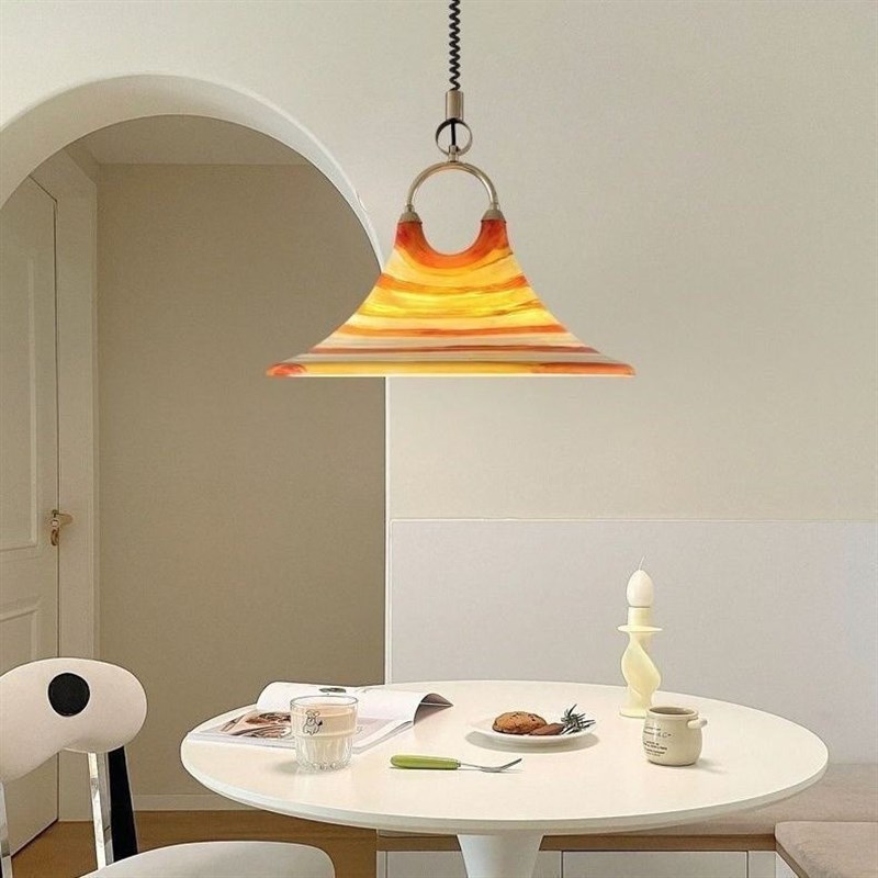 餐厅喇叭灯可升降吊灯客厅床头卧室花色彩绘创R意个性艺术伸缩吊