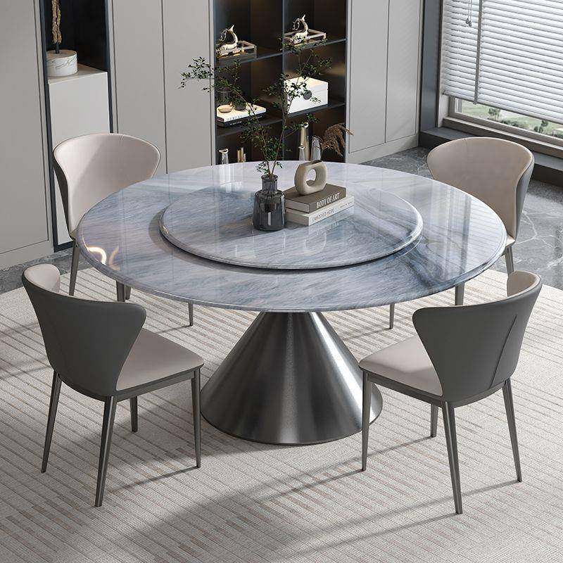 现代圆形超晶石餐桌椅组合家用小户型岩板饭桌微晶石大理石送转盘