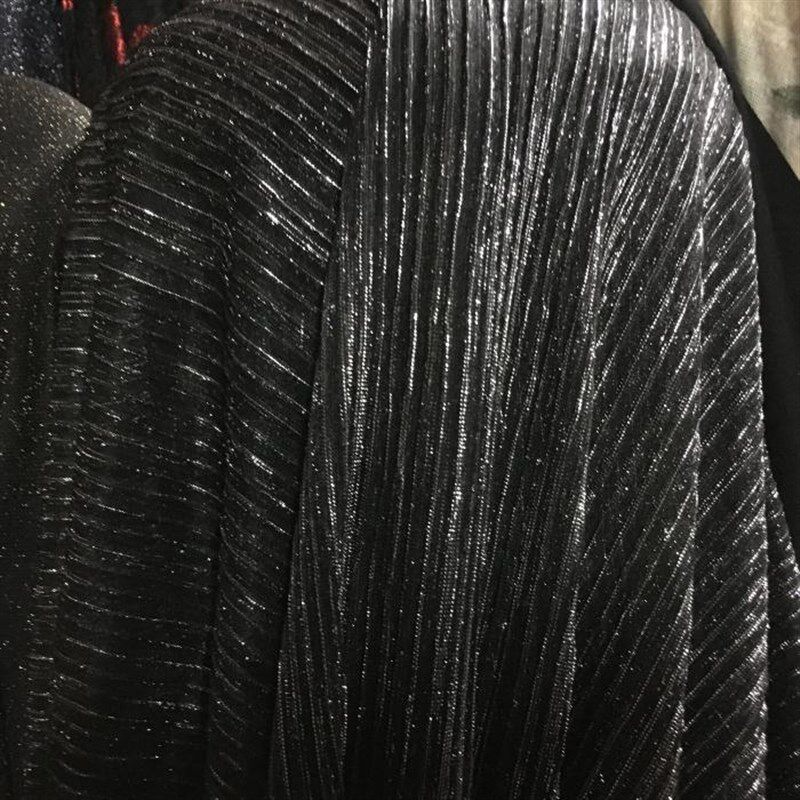 闪光亮银皱褶条纹面料薄透感夏款裙装套装表演服礼服舞台效果布料