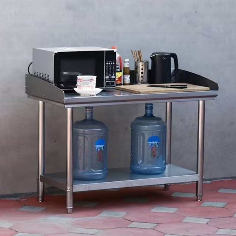 厨房双层不锈钢工作台带挡板小吃店炸油条饭店Q切菜操作台三层桌