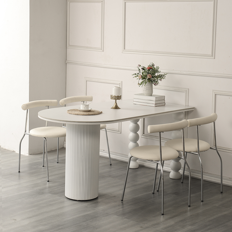 法式岩板餐桌椅现代简约小户型轻奢家用奶油风大理石X半圆岛台饭