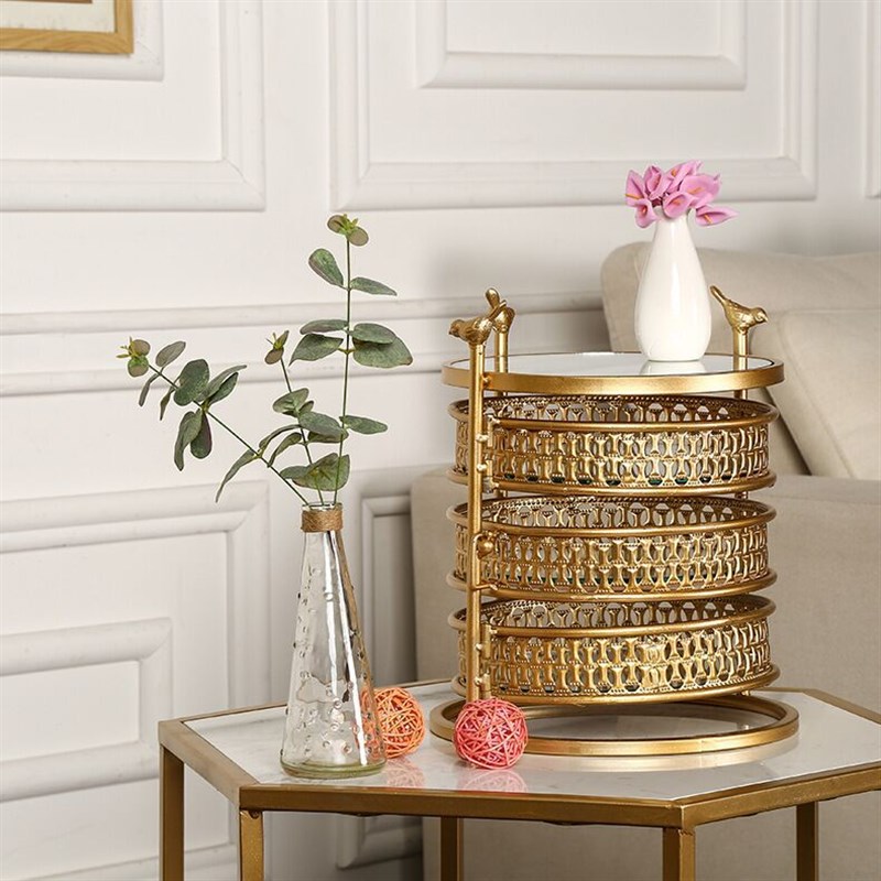 铁艺提篮制e品酒店摆件客厅家用茶点托盘轻奢首饰盒镜面装饰摆件