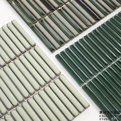 渐变复古绿色筷子砖长条马赛克瓷砖吧台背景墙餐饮酒店商业墙砖