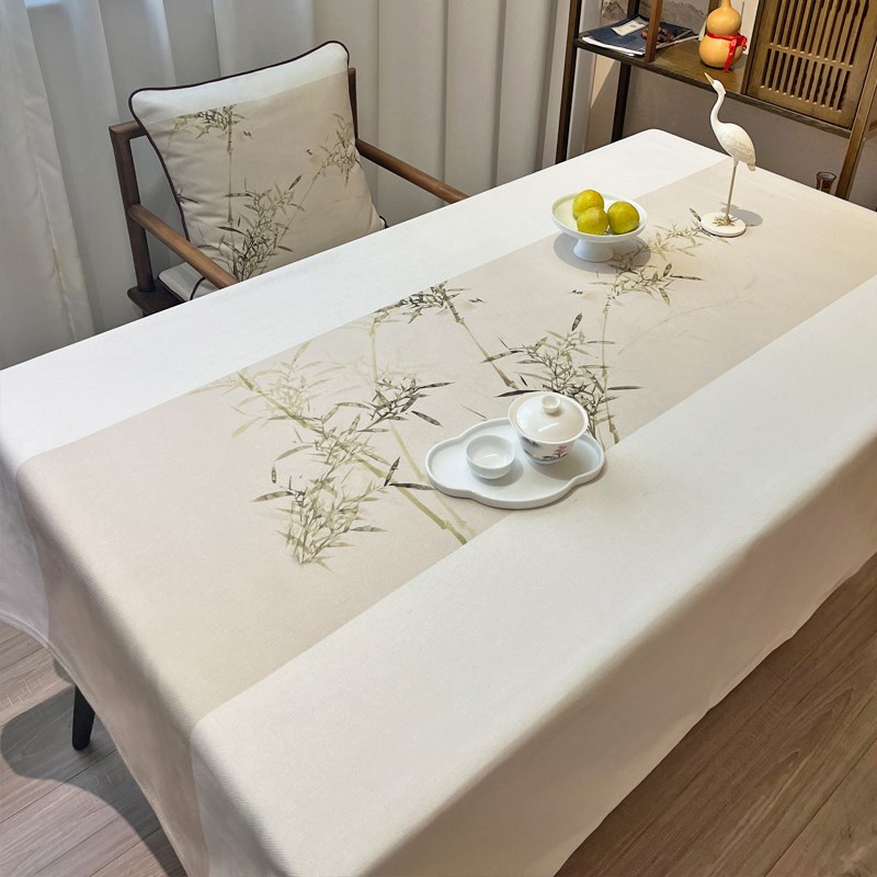 餐桌布竹子d中国风棉麻书房茶室会议室坐垫抱枕茶几盖布长方形