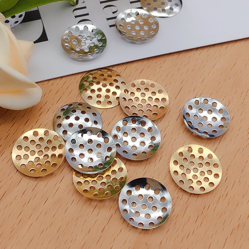 DIY饰品配件 铁电镀圆形多孔网片 小托片 手工粘花制作材料
