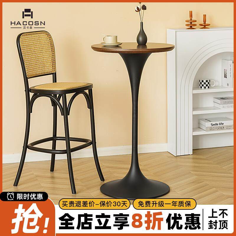 现代简约北欧家用轻奢高吧桌奶茶店咖啡桌高脚桌休闲洽谈圆形桌子