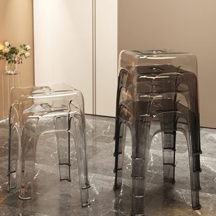 塑料透明亚克力凳子可叠放家用加厚客厅餐桌方板凳轻奢简约高椅子