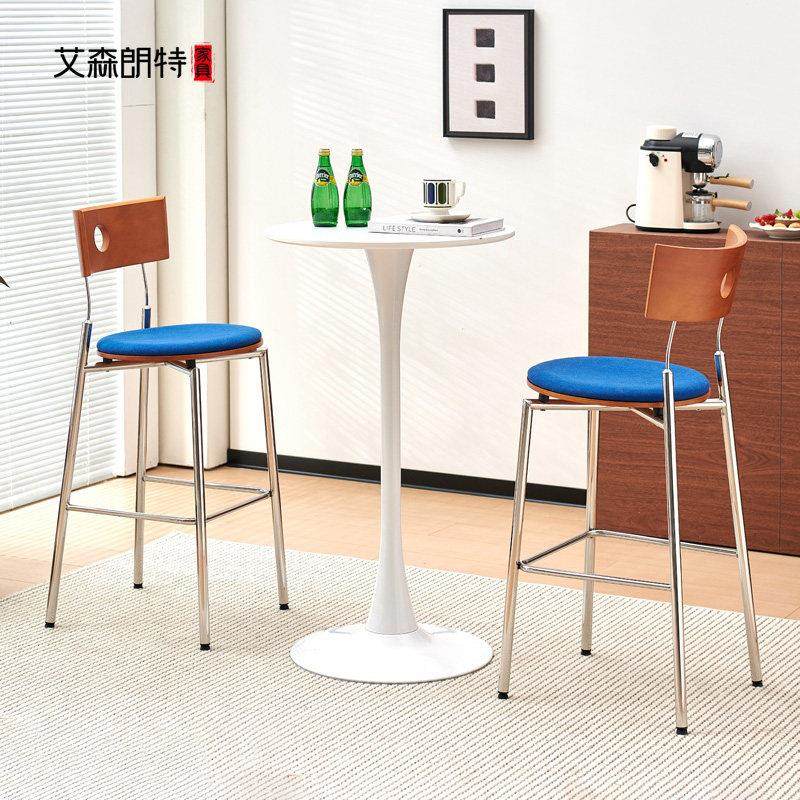 中古吧台椅家用实木靠背高脚凳复古设计师不锈钢岛台高椅,住宅家具,家用高脚椅,淘宝优惠券,粉丝福利购,淘宝优惠卷