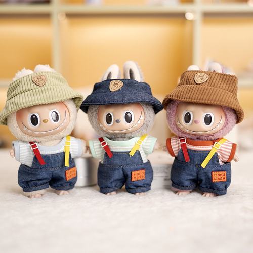 拉布布公仔娃衣T恤配牛仔背带裤labubu毛绒玩具公仔娃娃挂件衣服