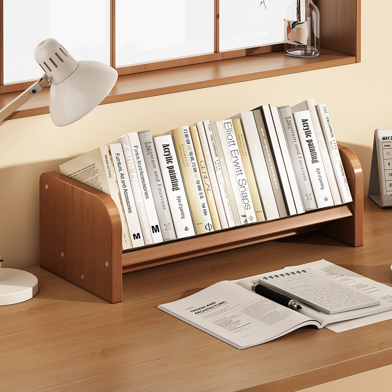 桌面书架置物架桌上学生家用书桌小型F飘窗书本收纳立架子竹木简