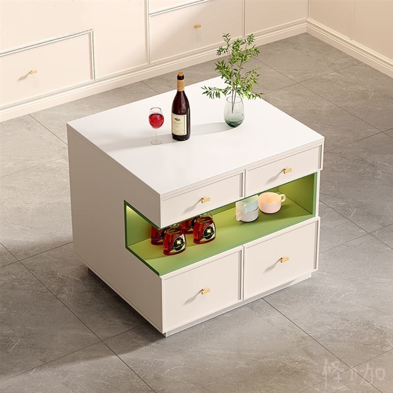 奶油风大理石岛台餐桌一体吧台简约开放式厨房家用小户型料理台