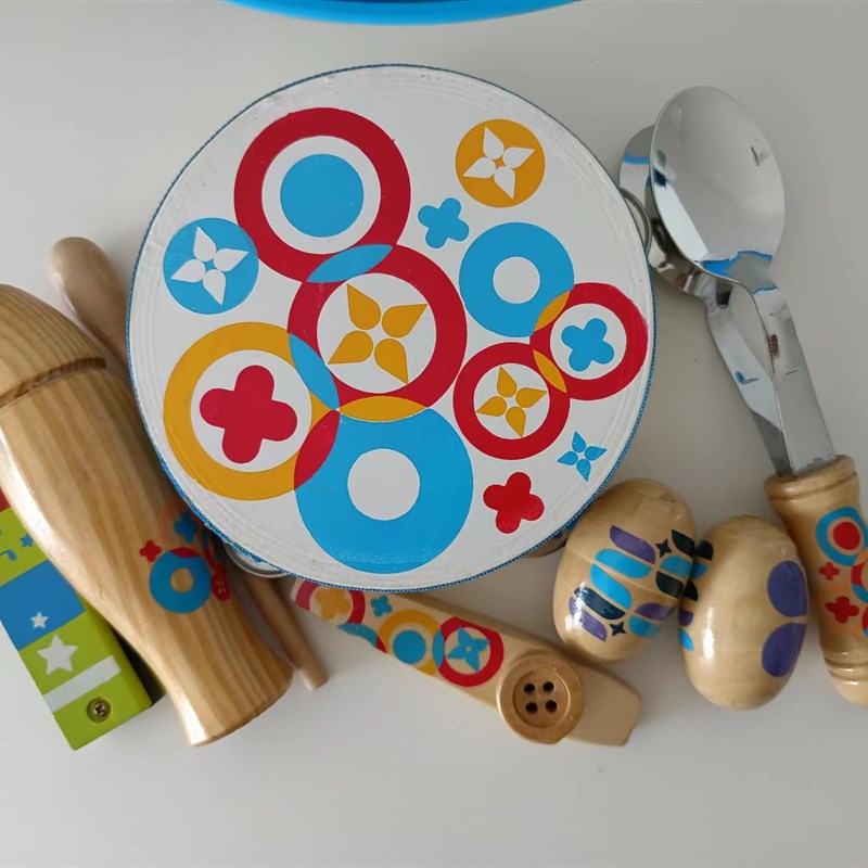 7件套 儿童木质打击乐器 亲子教具 铃鼓 口琴 响蛋 卡祖笛 音律羹