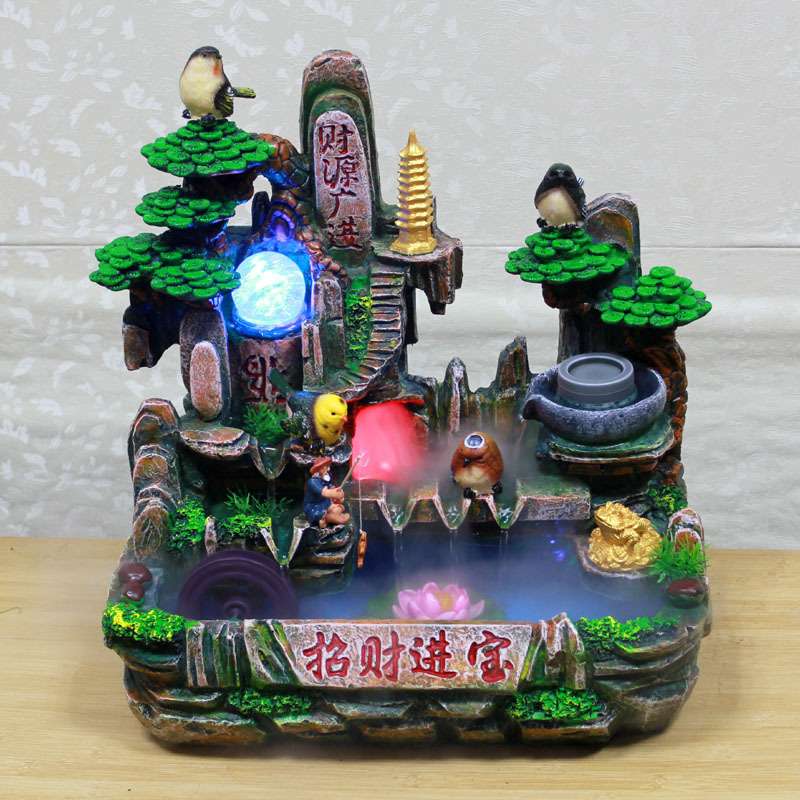 新款大气树脂工艺品假山大桥流水工艺品摆件创意家居装饰 890