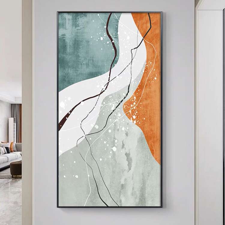 纯手绘抽象油画玄关陆地装饰画点线色块竖款带尺寸挂画现代简约画