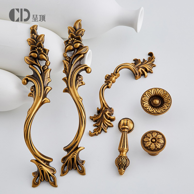 欧式法式黄铜橱柜厨房拉手仿古复古铜色家具衣柜门抽屉五金小把手