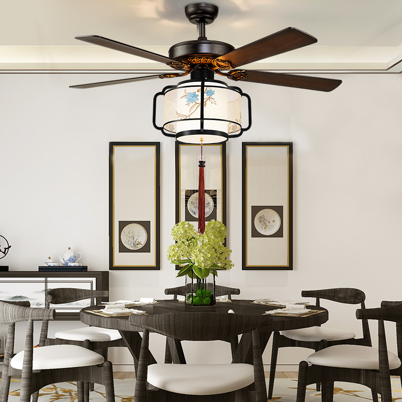 新中式风扇灯 餐厅吊扇灯中国风禅意复H古茶室民宿风扇吊灯电扇灯