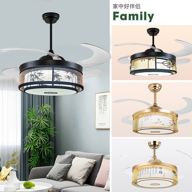 新中式吊扇c灯餐厅灯隐形静音卧室房间风扇灯中国风饭厅一体电扇