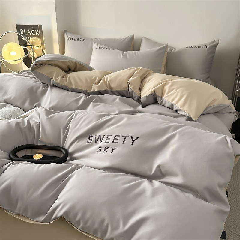 轻奢柔软水洗棉四件套高档刺绣被罩轻奢床M笠被套宿舍床单三件套