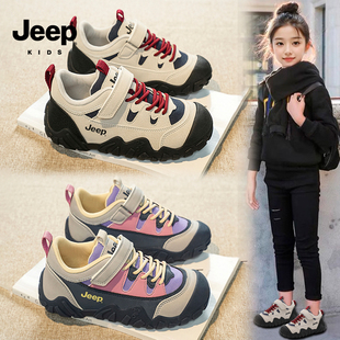 jeep女童运动鞋春季2026新款儿童皮面防水阿甘鞋魔术贴女孩跑步鞋