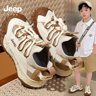 jeep防滑软底男童鞋春季2026新款网面透气一脚蹬网鞋儿童运动潮鞋