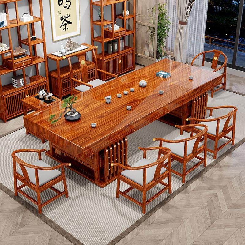 乌金木大板实木茶桌椅组合一桌五椅新中式办公室茶台茶几套装一体,住宅家具,茶几,淘宝优惠券,粉丝福利购,淘宝优惠卷