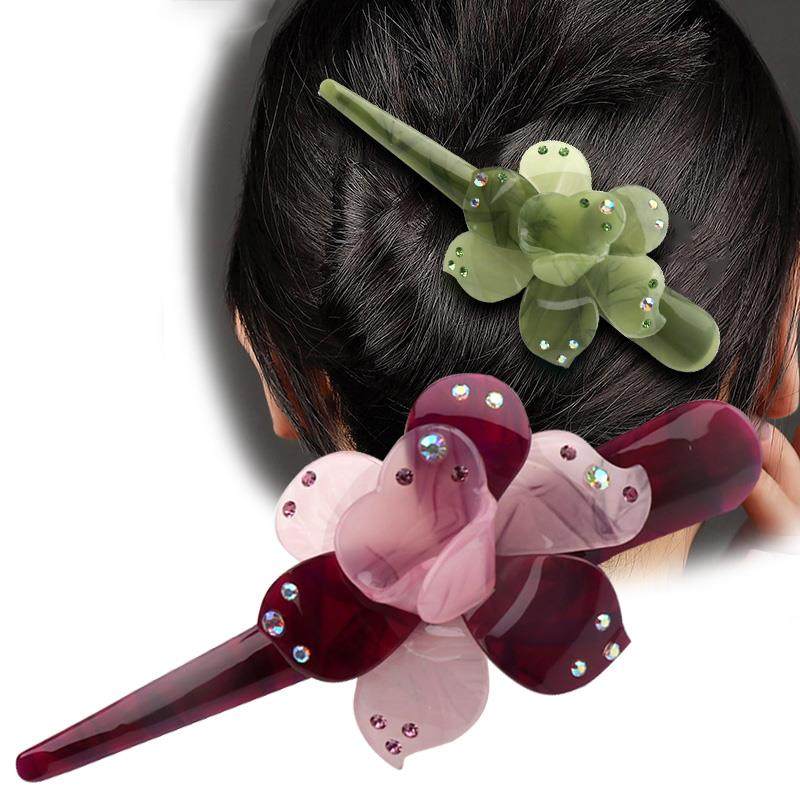 盘发大号发夹花朵牛角夹亚克力耐用发抓水钻鸭嘴夹百搭简约卡子