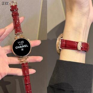 正钦竹节纹真皮适用华为GT6手表表带新款 亮面watch5高级女gt5pro