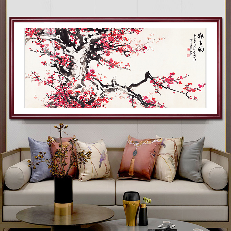 报春图梅花水墨中式客厅装饰画沙发背景墙壁画花鸟画餐厅山水国画