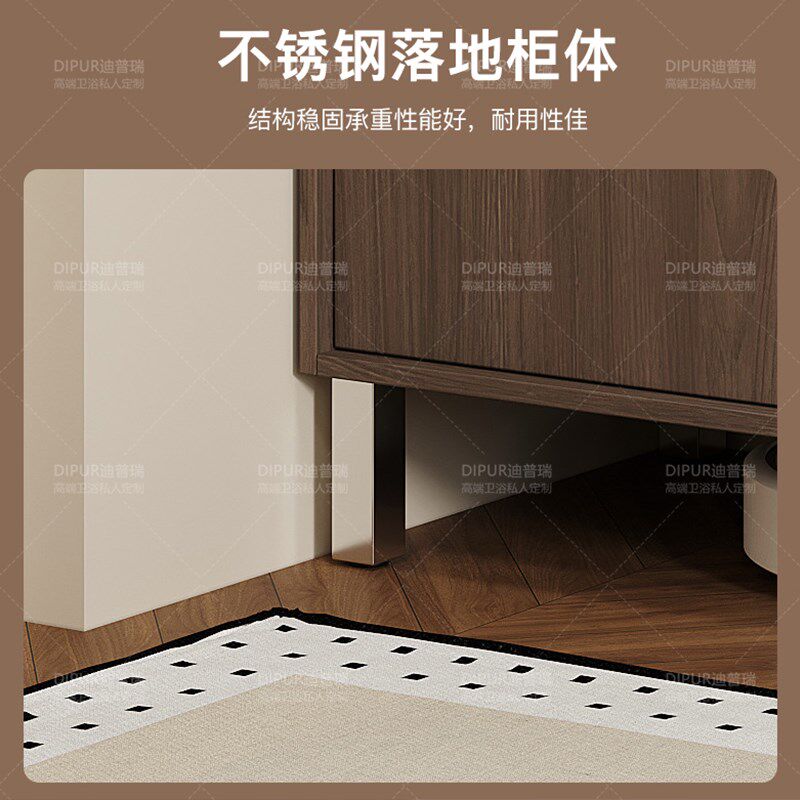 中古风浴室柜胡桃色陶瓷一体盆落地式洗手脸盆池洗漱台