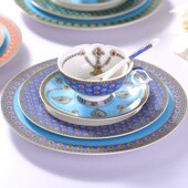 陶瓷釉中彩工艺摆台餐具家用酒店微波炉碗碟餐具咖啡杯装 带勺子