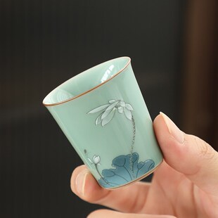 青瓷手工主人杯单杯高端个人品茗杯功夫茶杯陶瓷茶盏茶.碗薄胎厚
